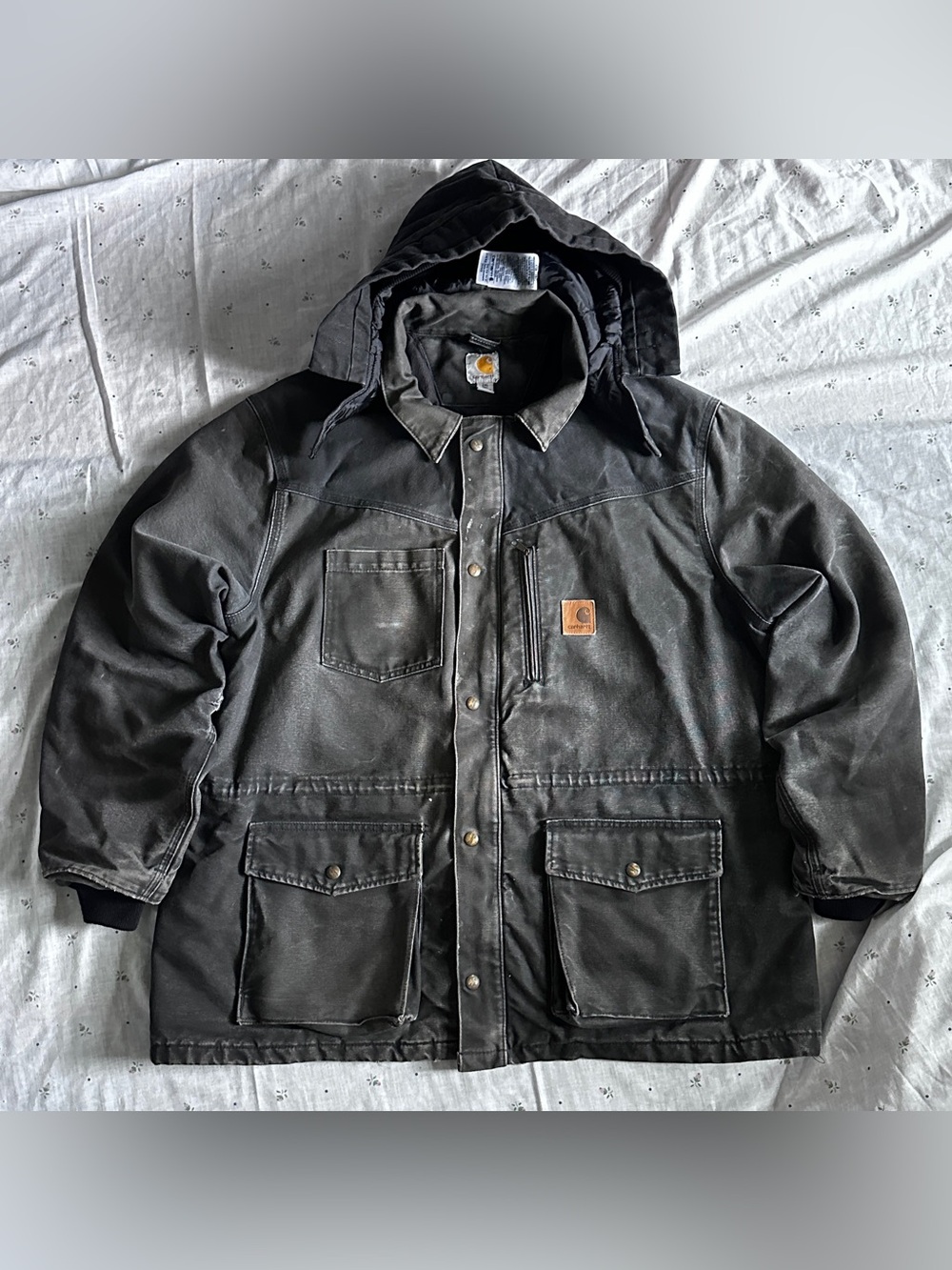 Y2K 2008 Carhartt Charcoal Faded Canvas Blanket Lined Coat
